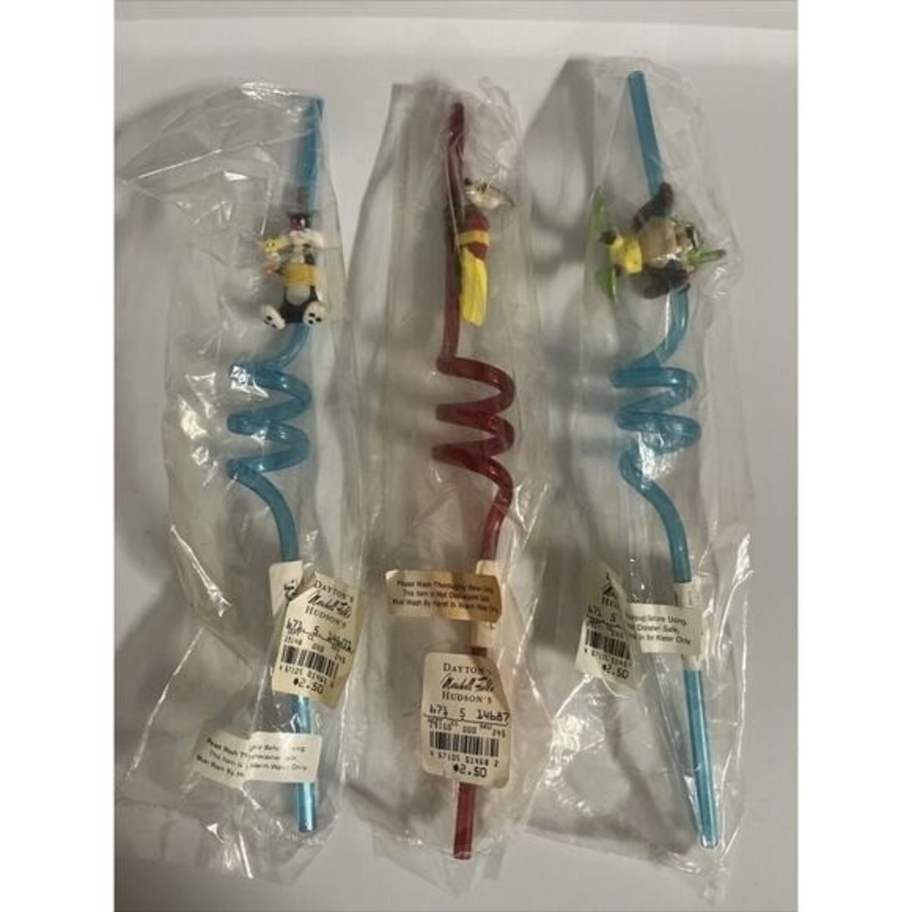 VTG Y2K Looney Tunes Spiral Crazy Straws Set of 3 Bugs Bunny Sylvester Tweety